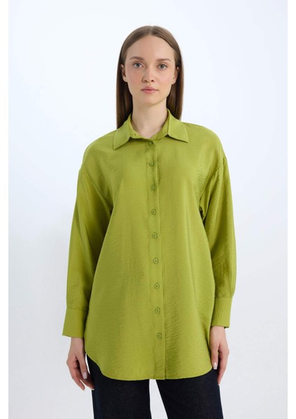 Relax Fit Basic Düz Uzun Kollu Gömlek Tunik D7346AX25SP