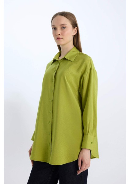 Relax Fit Basic Düz Uzun Kollu Gömlek Tunik D7346AX25SP