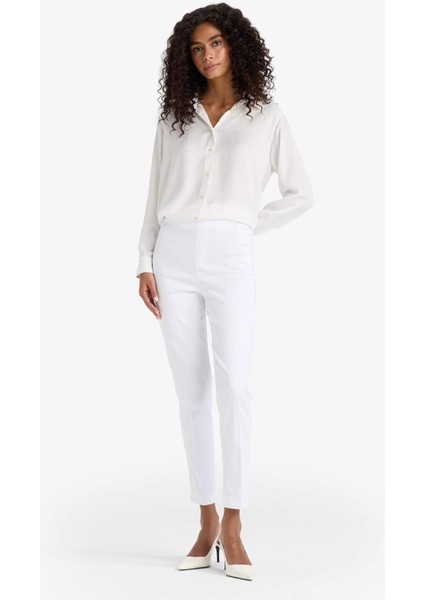 Sigaret Saten Kumaş Pantolon Normal Bel Basic Düz Beli Lastikli Düz Paça J8743AZ25SM