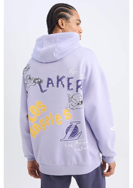Fit NBA Los Angeles Lakers Oversize Geniş Kalıp Sırt Baskılı Kapüşonlu Sweatshirt Y0201AZ24AU