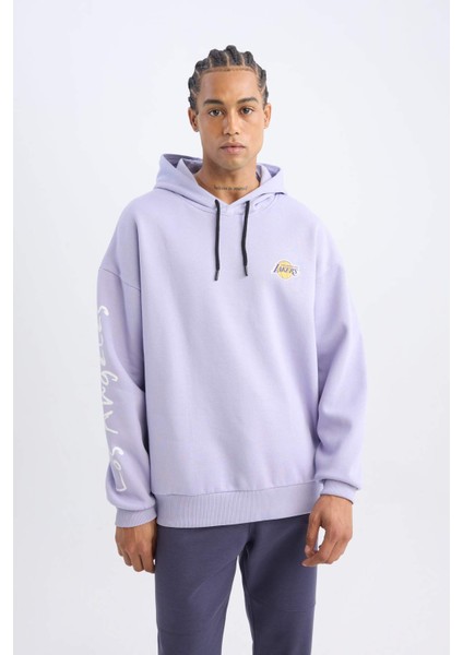 Fit NBA Los Angeles Lakers Oversize Geniş Kalıp Sırt Baskılı Kapüşonlu Sweatshirt Y0201AZ24AU