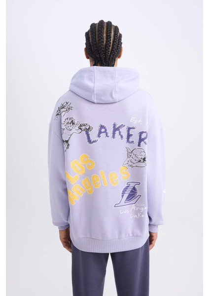 Fit NBA Los Angeles Lakers Oversize Geniş Kalıp Sırt Baskılı Kapüşonlu Sweatshirt Y0201AZ24AU