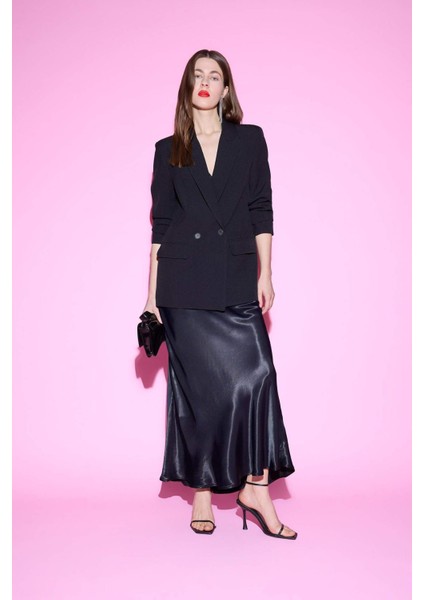 A Kesim Normal Bel Saten Midi Etek B1867AX25SP