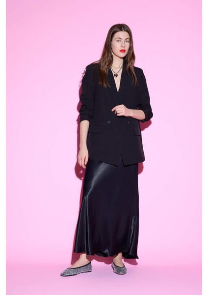 A Kesim Normal Bel Saten Midi Etek B1867AX25SP