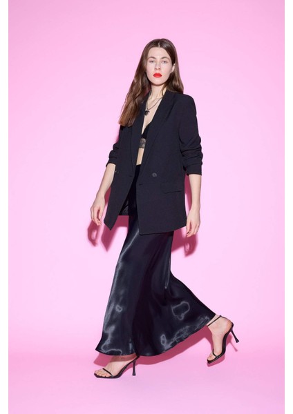 A Kesim Normal Bel Saten Midi Etek B1867AX25SP