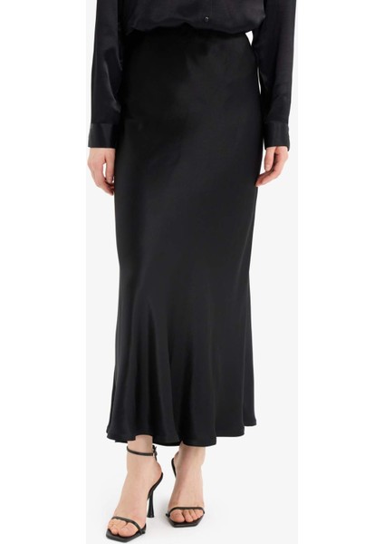 A Kesim Normal Bel Saten Midi Etek B1867AX25SP