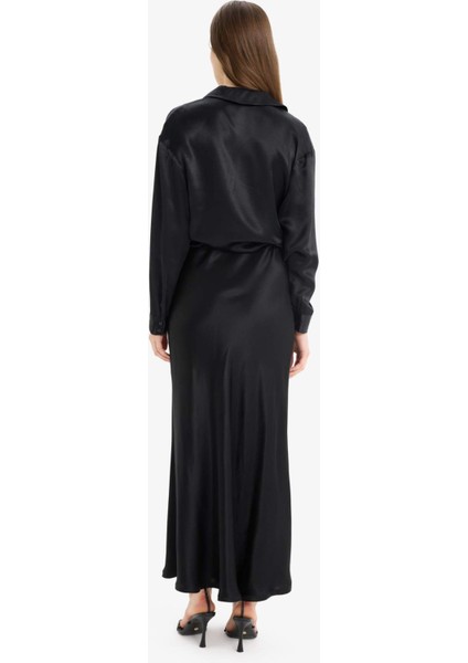 A Kesim Normal Bel Saten Midi Etek B1867AX25SP