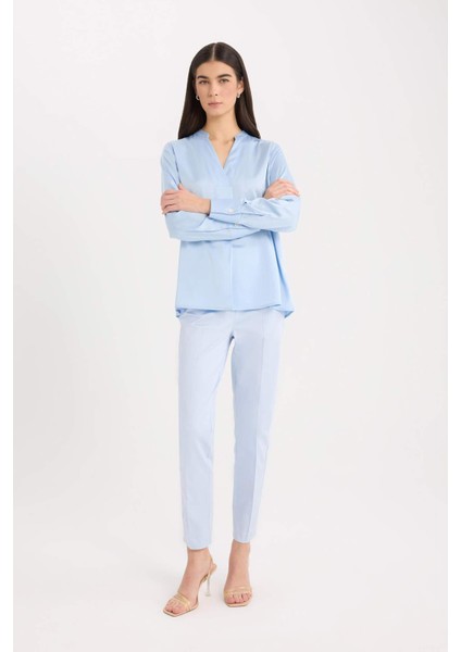 Sigaret Saten Kumaş Pantolon Normal Bel Basic Düz Beli Lastikli Düz Paça J8743AZ25SM