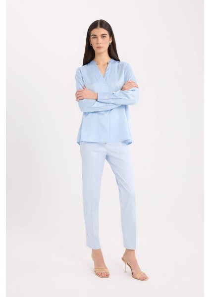 Sigaret Saten Kumaş Pantolon Normal Bel Basic Düz Beli Lastikli Düz Paça J8743AZ25SM