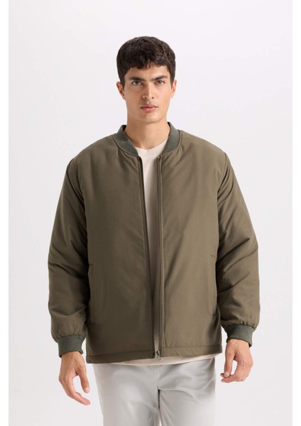 Su İtici Regular Fit Kolej Yaka Fermuarlı Çift Cepli Mevsimlik Baharlık Bomber Ceket Mont D8486AX24WN