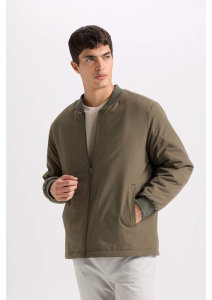 Su İtici Regular Fit Kolej Yaka Fermuarlı Çift Cepli Mevsimlik Baharlık Bomber Ceket Mont D8486AX24WN