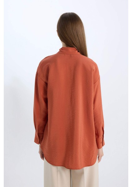 Relax Fit Basic Düz Uzun Kollu Gömlek Tunik D7346AX25SP