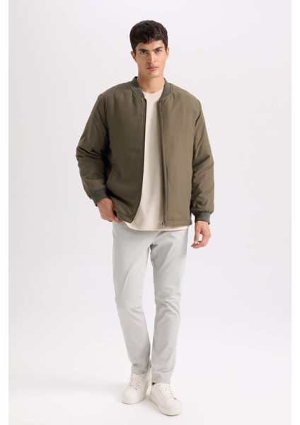 Su İtici Regular Fit Kolej Yaka Fermuarlı Çift Cepli Mevsimlik Baharlık Bomber Ceket Mont
