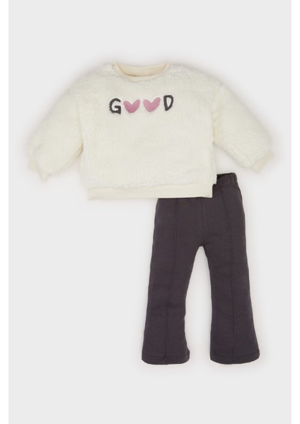 Kız Bebek 2'li Takım Baskılı Sweatshirt İspanyol Paça Alt D7261A524WN