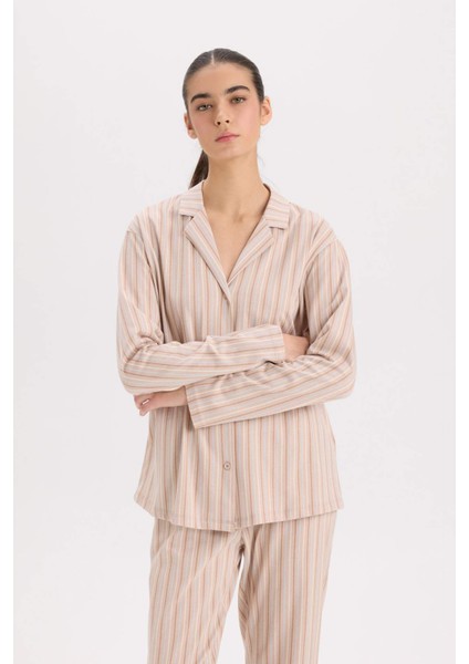 Fall in Love Pijama Takım Uzun Kollu Düğmeli Üst Beli Lastikli Uzun Alt D2260AX24WN