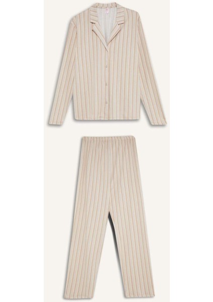 Fall in Love Pijama Takım Uzun Kollu Düğmeli Üst Beli Lastikli Uzun Alt D2260AX24WN