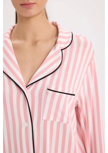 Pijama Takımı Çizgili Uzun Kollu Üst Beli Lastikli Uzun Alt-Fall in Love D6845AX24AU