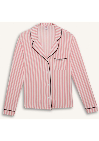 Pijama Takımı Çizgili Uzun Kollu Üst Beli Lastikli Uzun Alt-Fall in Love D6845AX24AU