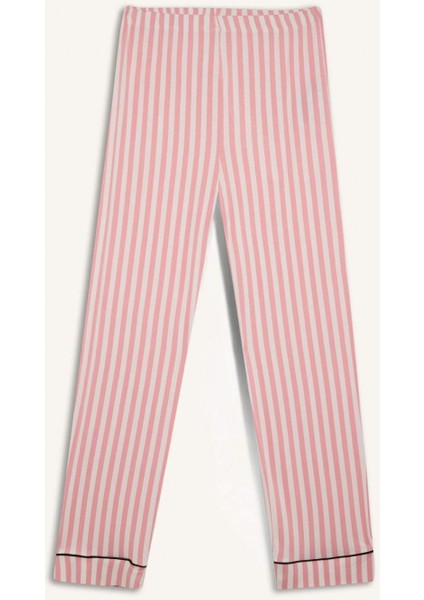 Pijama Takımı Çizgili Uzun Kollu Üst Beli Lastikli Uzun Alt-Fall in Love D6845AX24AU