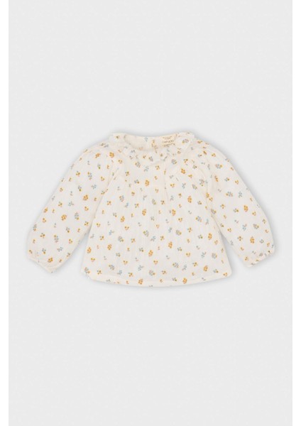 Kız Bebek Müslin Çiçek Desenli Fırfırlı Yaka Uzun Kollu Gömlek D8764A524WN