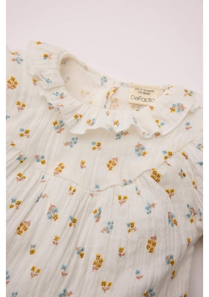 Kız Bebek Müslin Çiçek Desenli Fırfırlı Yaka Uzun Kollu Gömlek D8764A524WN