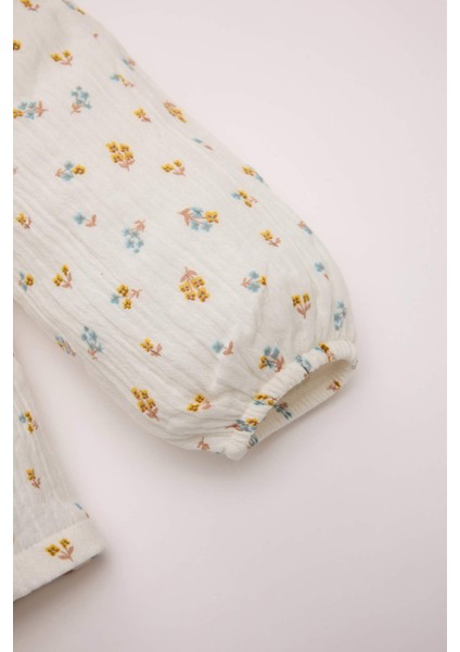 Kız Bebek Müslin Çiçek Desenli Fırfırlı Yaka Uzun Kollu Gömlek D8764A524WN