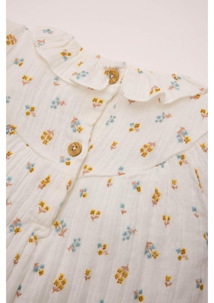 Kız Bebek Müslin Çiçek Desenli Fırfırlı Yaka Uzun Kollu Gömlek D8764A524WN