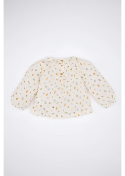Kız Bebek Müslin Çiçek Desenli Fırfırlı Yaka Uzun Kollu Gömlek D8764A524WN