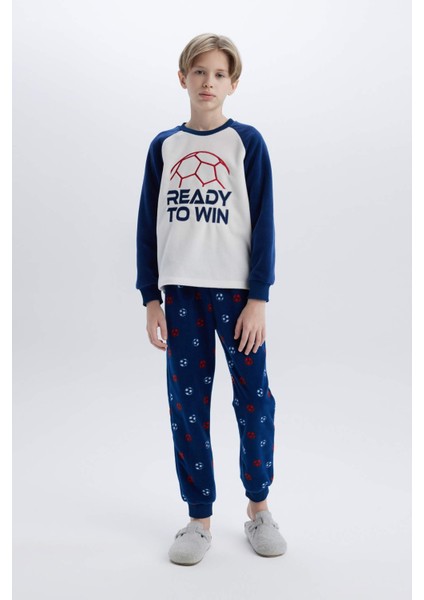 Erkek Çocuk Polar Pijama Takımı Baskılı Uzun Kollu Üst Beli Lastikli Uzun Alt D8600A824CW