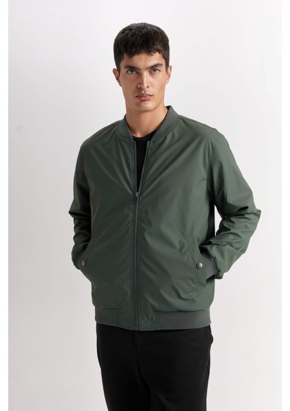 Su İtici Slim Fit Dar Kesim Bomber Kolej Yaka Fermuarlı Çift Cepli Mevsimlik Hafif Mont D7319AX25SP