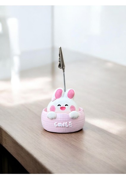 Smile Temalı Tavşan Fotoğraf Not Tutucu Ofis Masası Tutacak Hediyelik