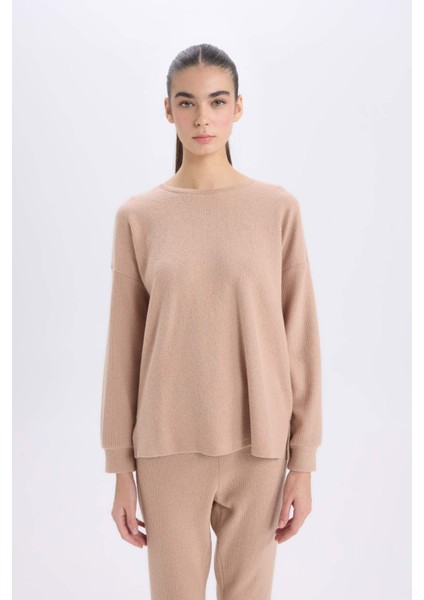 Pijama Takımı Regular Fit Basic Düz Uzun Kollu Üst Geniş Bol Paça Alt-Fall in Love D2259AX24WN