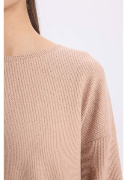 Pijama Takımı Regular Fit Basic Düz Uzun Kollu Üst Geniş Bol Paça Alt-Fall in Love D2259AX24WN