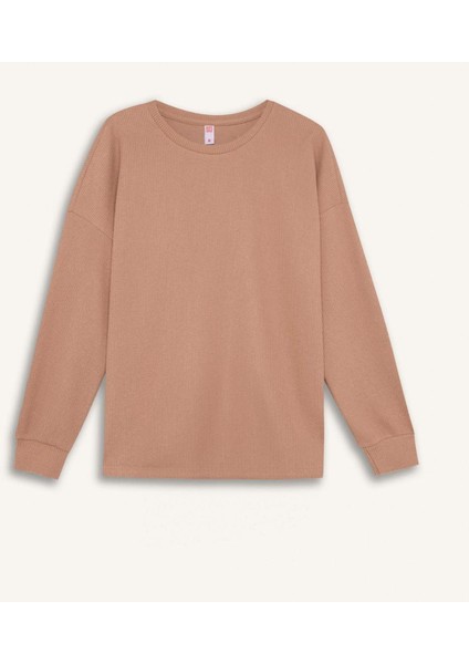 Pijama Takımı Regular Fit Basic Düz Uzun Kollu Üst Geniş Bol Paça Alt-Fall in Love D2259AX24WN