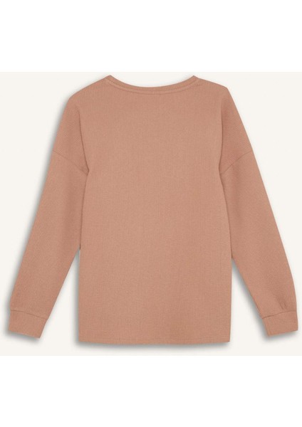 Pijama Takımı Regular Fit Basic Düz Uzun Kollu Üst Geniş Bol Paça Alt-Fall in Love D2259AX24WN