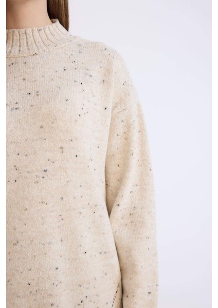 Relax Fit Yarım Balıkçı Yaka Nopeli Kumaş Triko Kazak Tunik D7487AX24WN