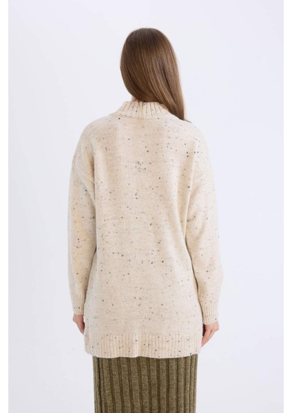 Relax Fit Yarım Balıkçı Yaka Nopeli Kumaş Triko Kazak Tunik D7487AX24WN