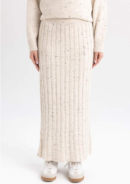 Regular Fit Beli Lastikli Basic Düz Maxi Triko Etek B0090AX24WN
