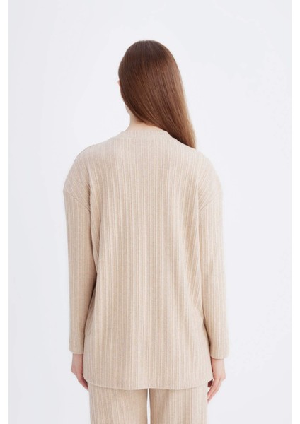 Relax Fit Bisiklet Yaka İçi Yumuşak Tüylü Fitilli Kaşkorse Yırtmaçlı Uzun Kollu Tunik D7436AX24WN