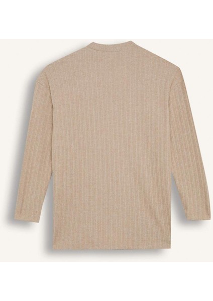 Relax Fit Bisiklet Yaka İçi Yumuşak Tüylü Fitilli Kaşkorse Yırtmaçlı Uzun Kollu Tunik D7436AX24WN