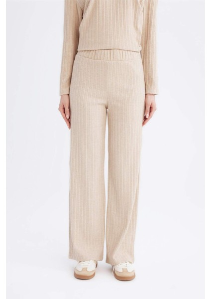Regular Beli Lastikli Basic Düz Fit Fitilli Kaşkorse Geniş Paça Pantolon D7437AX24WN
