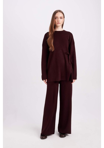 Triko Pantolon Regular Fit Beli Lastikli Cepli Basic Düz Paça D7511AX24WN