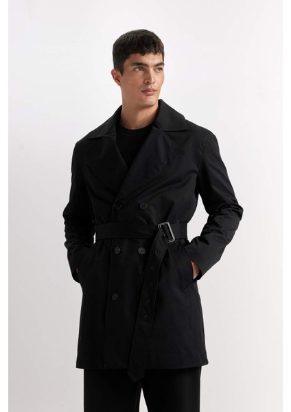 Slim Fit Dar Kesim Astarlı Düğmeli Cepli Kemerli Mevsimlik Baharlık Trençkot D5528AX25SP