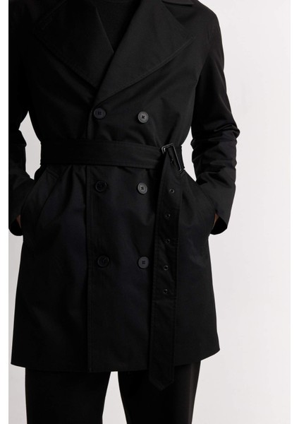 Slim Fit Dar Kesim Astarlı Düğmeli Cepli Kemerli Mevsimlik Baharlık Trençkot D5528AX25SP