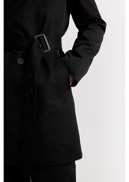 Slim Fit Dar Kesim Astarlı Düğmeli Cepli Kemerli Mevsimlik Baharlık Trençkot D5528AX25SP