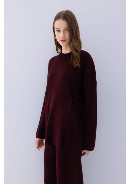 Regular Fit Bisiklet Yaka Bağlamalı Basic Düz Triko Kazak Tunik D7508AX24WN