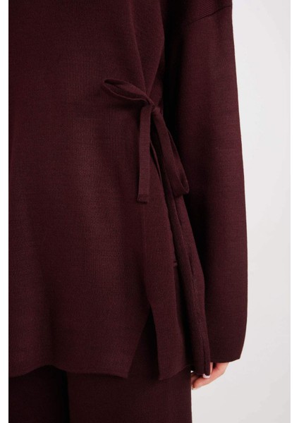 Regular Fit Bisiklet Yaka Bağlamalı Basic Düz Triko Kazak Tunik D7508AX24WN