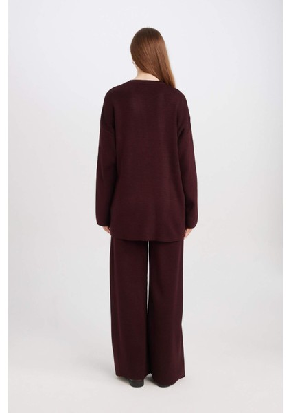 Regular Fit Bisiklet Yaka Bağlamalı Basic Düz Triko Kazak Tunik D7508AX24WN