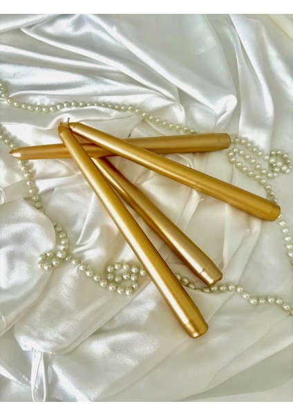 4'lü Metalik Gold-Şamdan Mum-Konik Mum