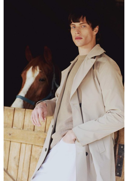 Slim Fit Dar Kesim Astarlı Düğmeli Cepli Kemerli Mevsimlik Baharlık Trençkot D5528AX25SP